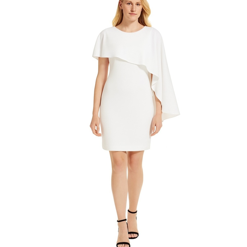 DKNY Cape Sheath Dress Ivory Mini Sleeveless Size 2 Asymmetrical White